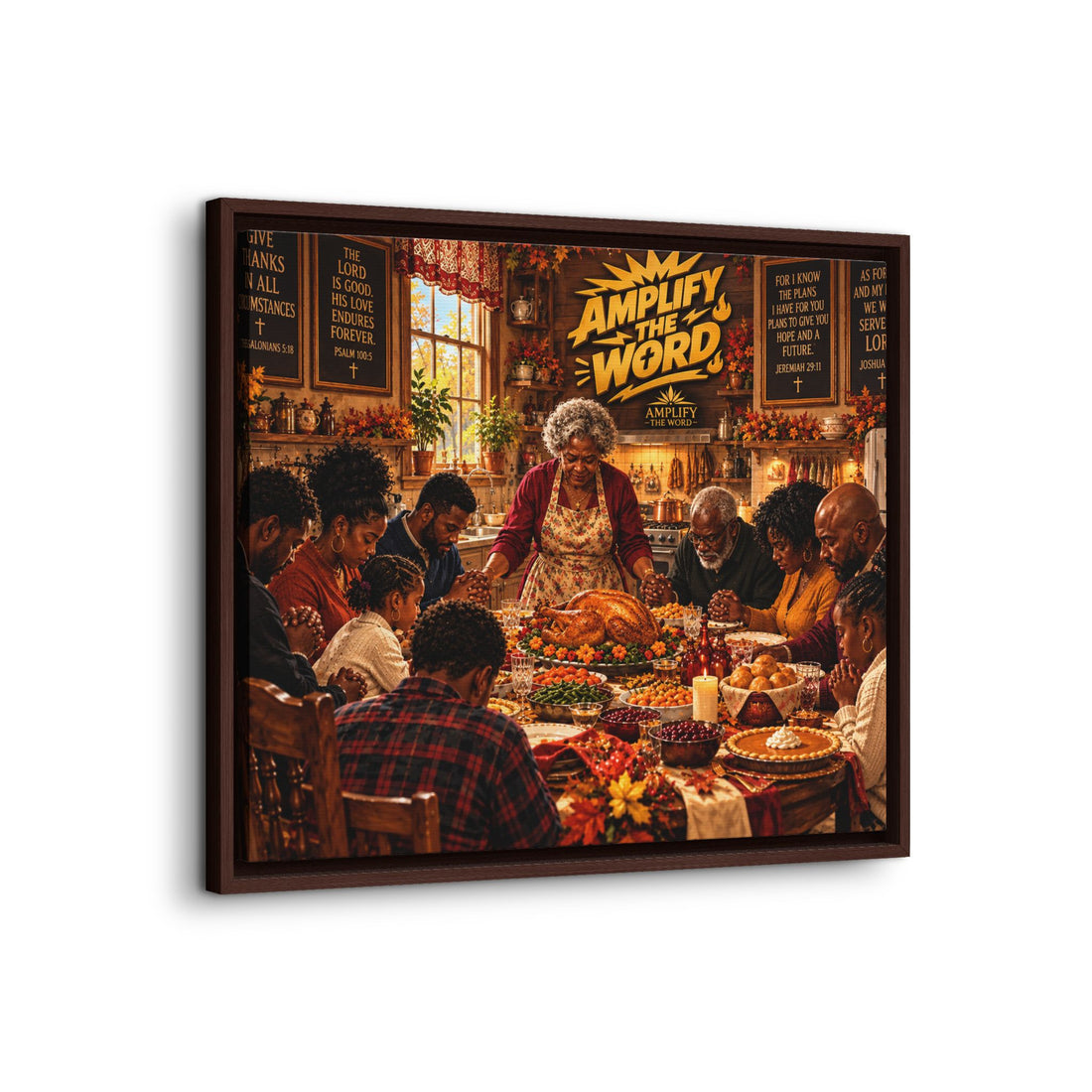 Framed Canvas Wall Art – Amplify the Word Inspirational Christian Dinner Scene