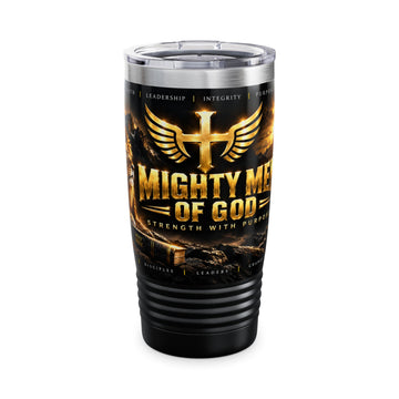 Mighty Men of God 20oz Ringneck Tumbler — Inspirational Christian Lion & Cross Travel Mug