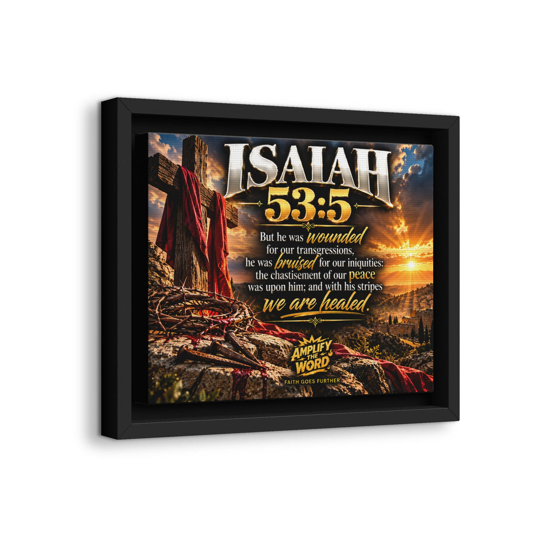 Isaiah 53:5 Christian Scripture Framed Canvas Wall Art