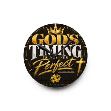Inspirational Acrylic Wall Clock — "God's Timing Is Always Perfect" Christian Decor