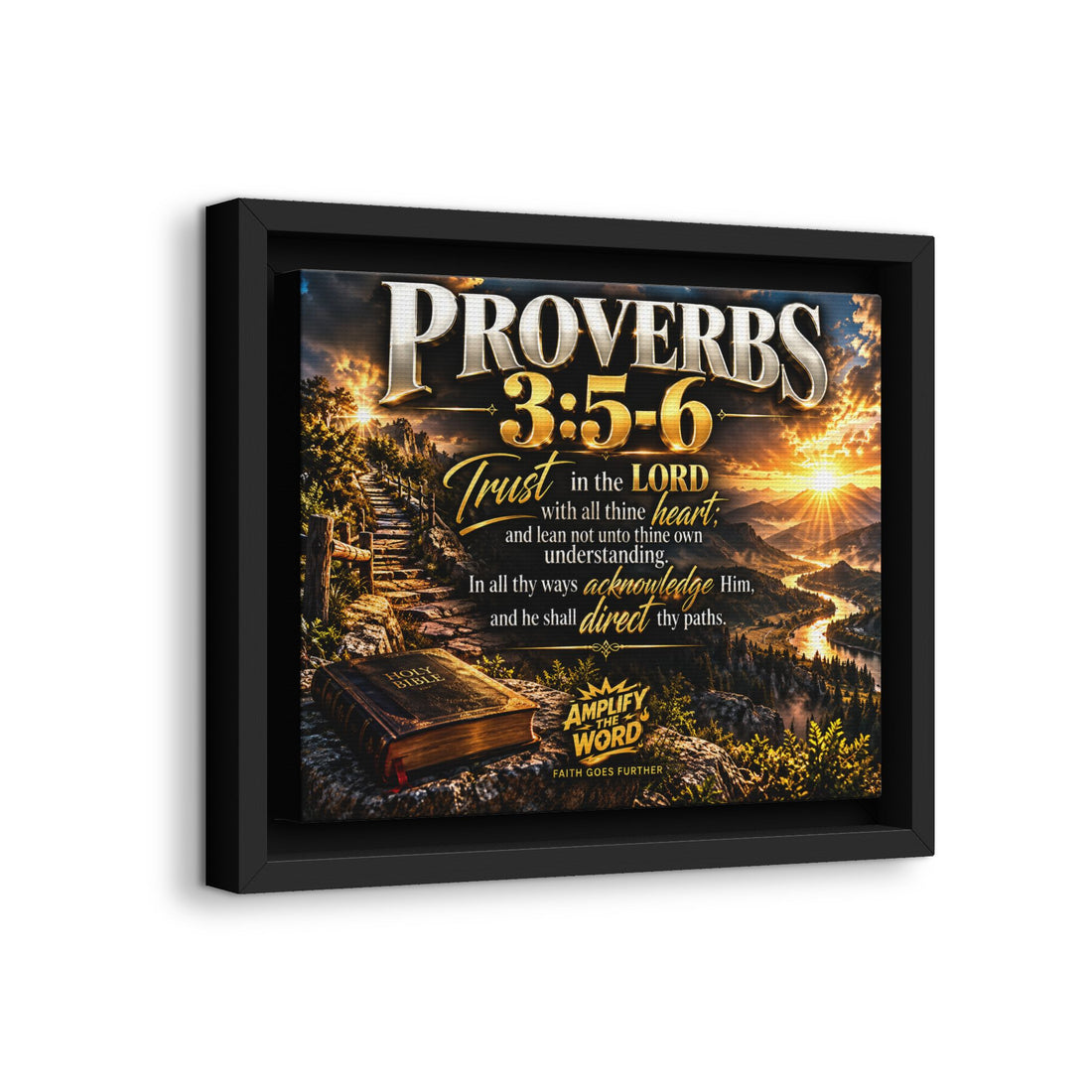 Framed Canvas Wall Art – Proverbs 3:5-6 Trust in the Lord Christian Scripture Decor