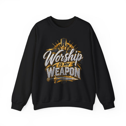 Crewneck Sweatshirt — "Worship Is My Weapon" Christian Graphic Pullover