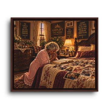 Framed Canvas Wall Art – Cozy Grandmother Reading in Bedroom