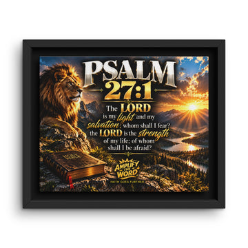 Framed Canvas Wall Art – Psalm 27:1 Christian Lion Scripture Decor